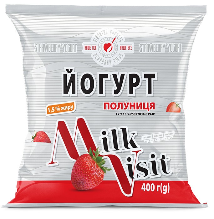 Йогурт 1,5% жиру з фруктовим наповнювачем “Полуниця” "Молочний Візит"